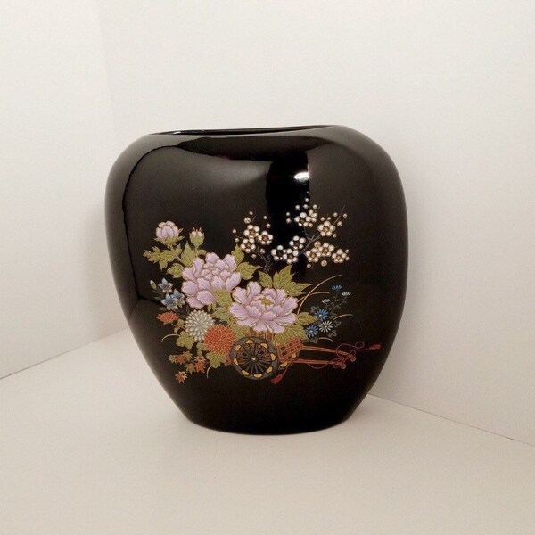 Japanese Black Lacquer Vase Etsy