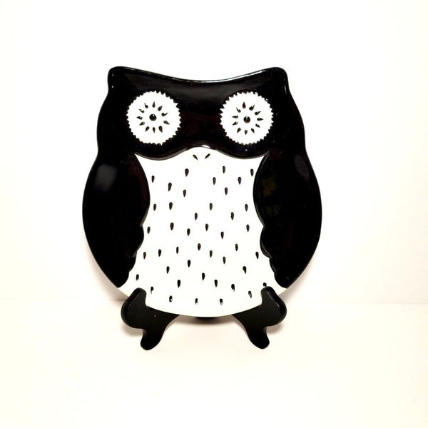 Vintage Ceramic Owl Serving Dish/Kate Williams Design/Black/White/Owl Plate/Black & White Owl Plate/Serving Plate/Owl Decor