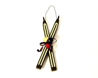 Wooden Ski’s Christmas Tree Ornament With Bells/Green/Red/White/Christmas Ornament/Christmas/Wooden Christmas Ornament