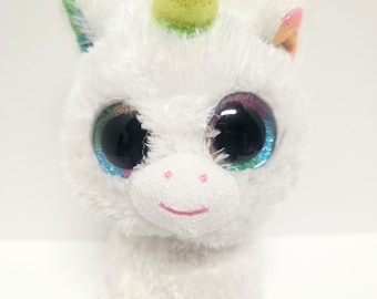 Pixy Rainbow Unicorn Beanie Boo Plush/ty Beanie Boo/rainbow Horn