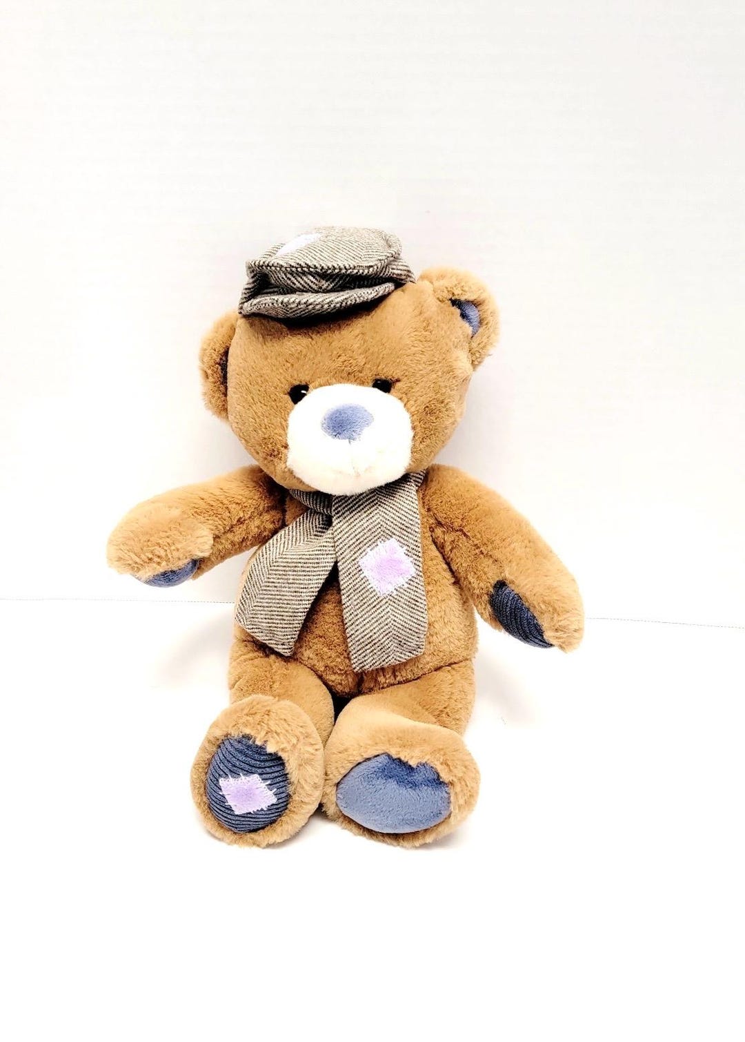 Soft Plush Teddy Bear With Hat & Scarf/patches/brown/blue Paws/teddy ...