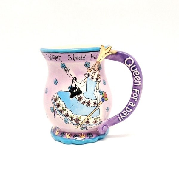 Blue Sky Ceramic Coffee Mug/“Queen for a day”/Blue Sky Dining/Purple/Blue/Gold/Gold Crown/Coffee Mug/Tea Mug/Coffee/Tea/Queen/Birthday Mug