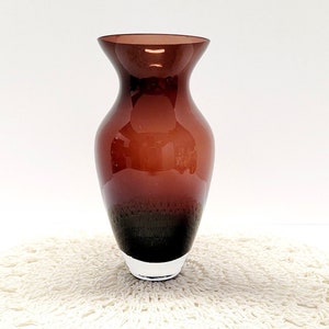 Vintage Amethyst Sommerso Art Glass Vase Purple With Clear Base Heavy Bottom Purple Decorative 8”