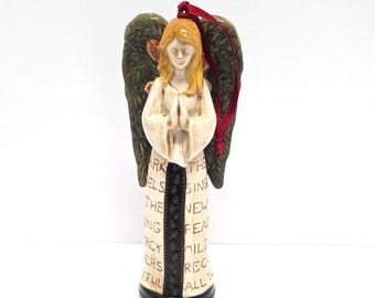 RARE Vintage Angel Christmas Ornament/“Hark the Herald Angels Sing”/Praying Angel/Ceramic Angel Ornament/Christmas Ornament/Angel/5”