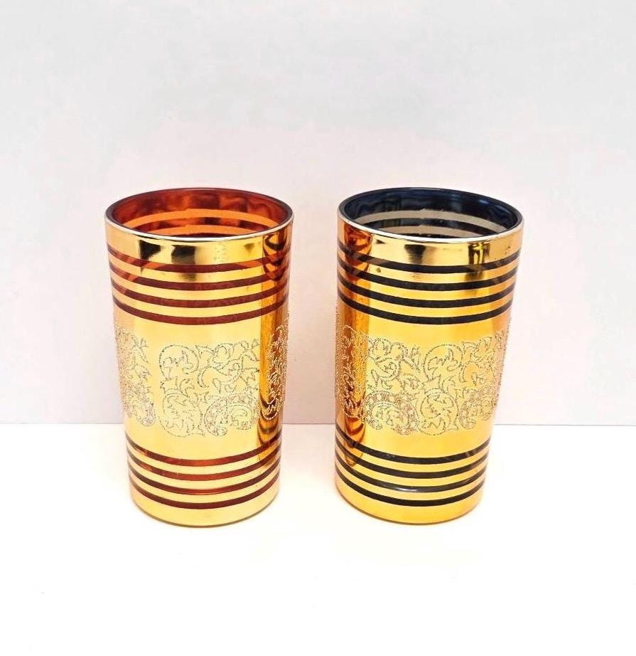 Vintage Holiday Juice Glasses Set/gold Foil/etched Design/red/blue/gold/drinking  Glasses/glasses Set/made in Korea/set of 2 - Etsy