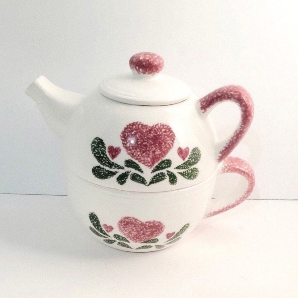 Vintage Teapot/ Corelle /Tea For One/By Jay Import/Teapot/Tea For One/Hearts Teapot/6” Teapot With Teacup/County Kitchen Decor