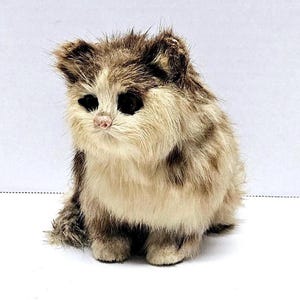 Vintage Realistic Fur Cat Kitten Figurine Handmade Cat Home Decor Tan Brown