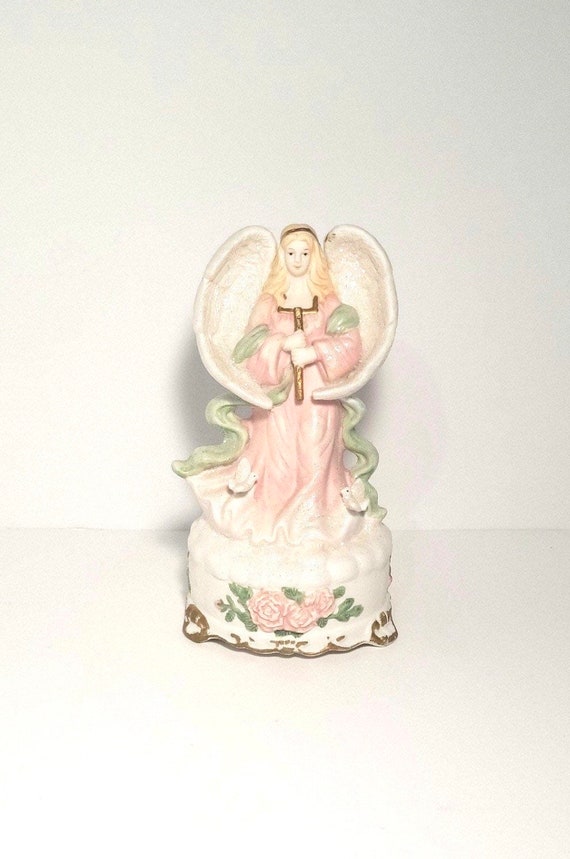 オルゴール付き天使の像 美品 ヴィンテージ磁器守護天使像オルゴール