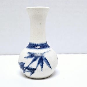 Vintage Miniature Salt Glazed Pottery Vase/Artist Signed/Blue and Cream/Art Pottery/Mini Vase/Home Decor/Decorative Vase/Artist Signed/3"