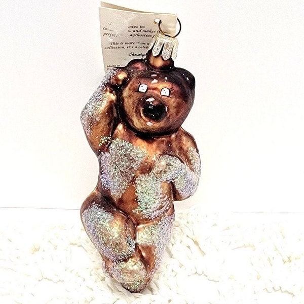 Christopher Radko Glass Bear Ornament/Pookie Bear Ornament/1995/Vintage/Christmas Ornament/Mouth Blown Polish Glass Ornament/Original Tag