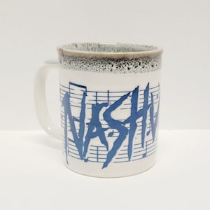 Vintage Nashville Music Notes Coffee Mug Richards 1984 Tea Drinkware Music 1984 Blue White Speckled Rim