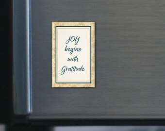 Cottagecore Fridge Magnet | Inspirational Quote "Joy Begins With Gratitude" | Vintage Farmhouse Home Decor