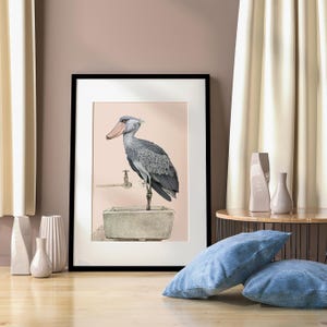 Shoebill Print, Shoebill Stork Wall Art,Shoebill Poster, Quirky Shoebill Art Print, Shoebill in a sink, Home Decor, New Home gift