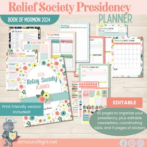 2024 LDS Relief Society Planner, RS Presidency Binder, Relief Society Planning, Editable Newsletters, Ministering Tracker, Canva Template