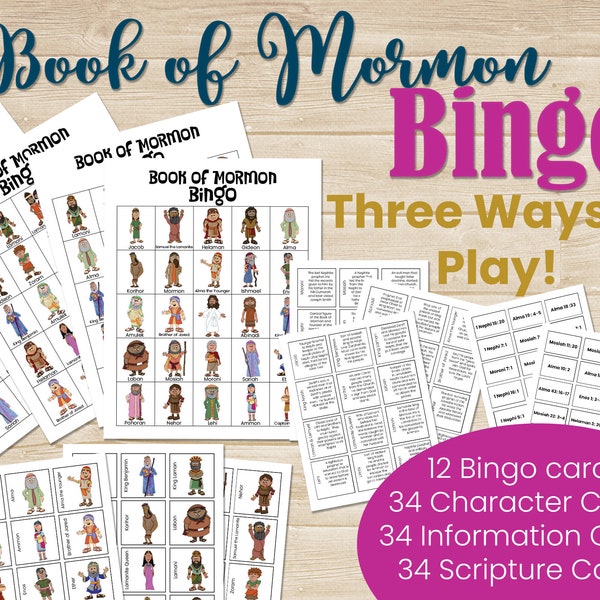 Book of Mormon Bingo - Book of Mormon games - Family Home Evening Games - Scripture Study for kids - LDS Kids - LDS Primary - Bingo - games