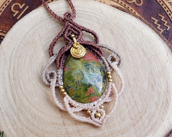 Unakite macrame talisman pendant necklace