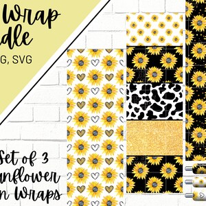 Sunflower Pen Wrap, Heart Pen Wrap, Glitter Pen Wrap, Floral Pen Wrap, Epoxy Pen Wrap, Pen Wrap SVG, Pen Wrap PNG, Pen Wrap Template