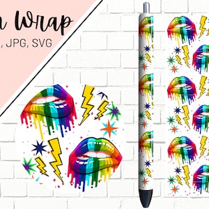 Rock and Roll Pen Wrap, Music Pen Wrap, Glitter Pen Wrap, Lips Pen Wrap, Rainbow Pen Wrap, Pen Wrap SVG, Pen Wrap PNG, Pen Wrap Template