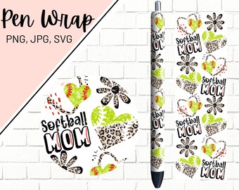 Softball Mom Pen Wrap, Softball Pen Wrap, Glitter Pen Wrap, Sports Pen Wrap, Epoxy Pen Wrap, Pen Wrap SVG, Pen Wrap PNG, Pen Wrap Template