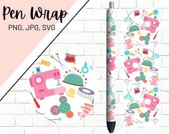 Sewing Pen Wrap, Seamstress Pen Wrap, Glitter Pen Wraps, Ink Joy Pen Wrap, Epoxy Pen Wrap, Pen Wrap SVG, Pen Wrap PNG, Pen Wrap Template