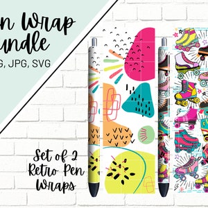 Retro Pen Wrap, Geometric Pen Wrap, Full Pen Wrap, Skating Pen Wrap, Roller Skate Pen Wrap, Epoxy Pen Wrap, Pen Wrap SVG, Pen Wrap PNG