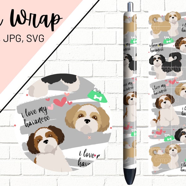 Dog Pen Wrap, Havanese Dog Pen Wrap, Glitter Pen Wrap, Animal Pen Wrap, Epoxy Pen Wrap, Pen Wrap PNG, Pen Wrap Waterslide, Digital Pen Wrap