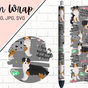 Australian Shepherd Pen Wrap, Glitter Pen Wrap, Dog Breed Pen Wrap, Epoxy Pen Wrap, Waterslide Pen Wrap, Pen Wrap SVG, Pen Wrap PNG