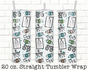 Optometry Tumbler Wrap, 20oz Skinny Straight Tumbler Design for Sublimation, Full Tumbler Wrap,  Tumbler Wrap File, PNG Digital Download