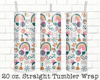Boho Tumbler Wrap, 20oz Skinny Straight Tumbler Design for Sublimation, Full Tumbler Wrap,  Tumbler Wrap File, PNG Digital Download