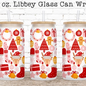 Christmas Coffee Glass Can Wrap, Libbey Glass Wrap, Can Glass Wrap, 16 oz Glass Can PNG, Glass Can Sublimation Designs Coffee Beer Can Glass