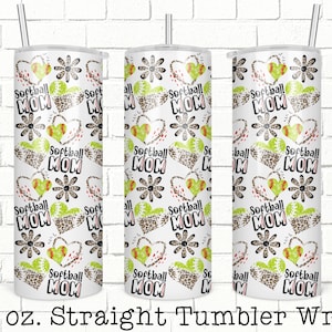 Softball Mom Tumbler Wrap, Softball 20oz Skinny Straight Tumbler Design for Sublimation, Full Tumbler Wrap,  Tumbler Wrap, Digital Download