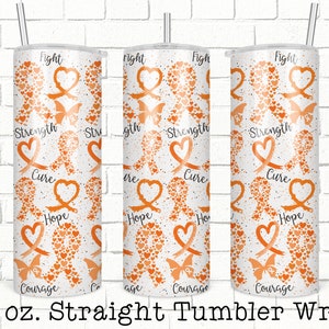 Renal Cancer Tumbler Wrap, 20oz Skinny Straight Tumbler Design for Sublimation, Full Tumbler Wrap, Orange Ribbon PNG, PNG Digital Download