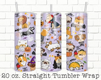 Halloween Dogs Tumbler Wrap, Trick or Treat Tumbler Wrap, Spooky Pumpkin Tumbler Wrap, Sublimacja Tumbler Designs, Corgi Tumbler Wrap