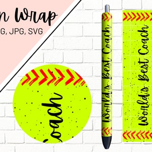 Softball Pen Wrap, Sports Pen Wrap, Glitter Pen Wrap, Softball Coach Pen Wrap, Epoxy Pen Wrap, Pen Wrap SVG, Pen Wrap PNG, Pen Wrap Template