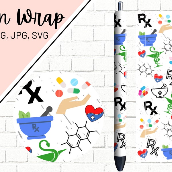 Pharmacy Pen Wrap, Pharmacist Pen Wrap, Pharmacy Tech Pen Wrap, Medical Pen Wrap, Epoxy Pen Wrap, Pen Wrap SVG, Pen Wrap PNG, Pen Wrap File