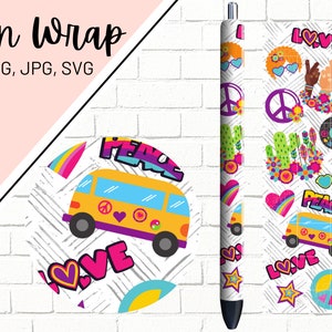 Hippie Pen Wrap, Retro Pen Wrap, Peace Pen Wrap, Glitter Pen Wrap, Epoxy Pen Wrap, Pen Wrap SVG, Pen Wrap PNG, Pen Wrap Template, Pen Wrap