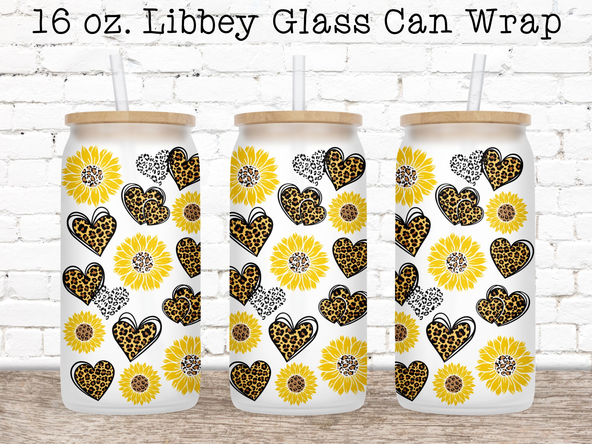 Sunflower Glass Can Wrap, 16 oz Clear Glass Wrap, Can Glass Wrap PNG, 16 oz Glass Can Wrap, Glass Can Sublimation Wrap, Coffee Can Glass