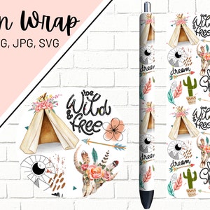 Boho Pen Wrap, Bohemian Pen Wrap, Vintage Pen Wrap, Stay Wild Pen Wrap, Epoxy Pen Wrap, Pen Wrap SVG, Pen Wrap PNG, Pen Wrap Template