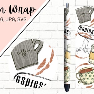 Coffee Pen Wrap, Caffeine Pen Wrap, Glitter Pen Wraps, Latte Pen Wrap, Epoxy Pen Wrap, Pen Wrap PNG, Pen Wrap Design, Pen Wrap Waterslide