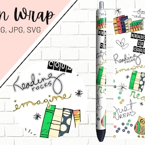 Reading Pen Wrap, Book Pen Wrap, Glitter Pen Wraps, Librarian Pen Wrap, Epoxy Pen Wrap, Pen Wrap PNG, Pen Wrap Design, Pen Wrap Waterslide