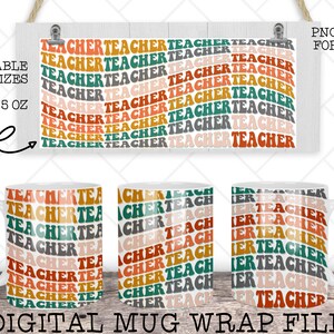 Retro Leraar Mok Wrap, Mug Wrap voor Sublimatie, Mok Sublimatie, 11 oz Mok Wrap, 15 oz Mok Wrap, Mok Wrap Sjabloon, Cricut Pers Mok Mok
