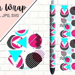 Retro Pen Wrap, Geometric Pen Wrap, Full Pen Wrap, Pink Pen Wrap, Pen Wrap for Women, Epoxy Pen Wrap, Pen Wrap SVG, Pen Wrap PNG, Pen Wrap