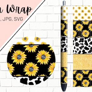 Sunflower Pen Wrap, Heart Pen Wrap, Glitter Pen Wrap, Floral Pen Wrap, Epoxy Pen Wrap, Pen Wrap SVG, Pen Wrap PNG, Pen Wrap Template