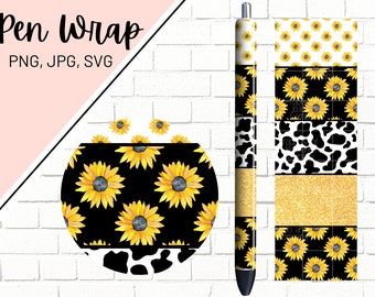Sunflower Pen Wrap, Heart Pen Wrap, Glitter Pen Wrap, Floral Pen Wrap, Epoxy Pen Wrap, Pen Wrap SVG, Pen Wrap PNG, Pen Wrap Template