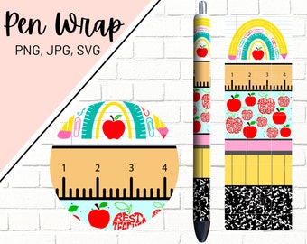 Teacher Pen Wraps, Pencil Pen Wrap, Glitter Pen Wrap, School Pen Wrap, Epoxy Pen Wrap, Pen Wrap PNG, Pen Wrap Template, Pen Wrap Waterslide