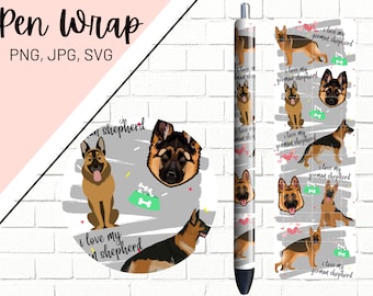 Dog Pen Wrap, German Shepherd Dog Pen Wrap, Glitter Pen Wraps, Animal Pen Wrap, Epoxy Pen Wrap, Pen Wrap PNG, Pen Wrap Waterslide, Download