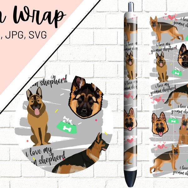 Dog Pen Wrap, German Shepherd Dog Pen Wrap, Glitter Pen Wraps, Animal Pen Wrap, Epoxy Pen Wrap, Pen Wrap PNG, Pen Wrap Waterslide, Download