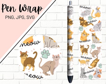 Cat Pen Wraps, Cat Pen Wrap, Glitter Pen Wraps, Animal Pen Wrap, Epoxy Pen Wrap, Pen Wrap PNG, Pen Wrap Design, Pen Wrap Waterslide