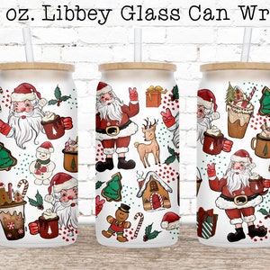 Christmas Coffee Glass Can Wrap, Libbey Glass Wrap, Can Glass Wrap, 16 oz Glass Can PNG, Glass Can Sublimation Designs Coffee Beer Can Glass