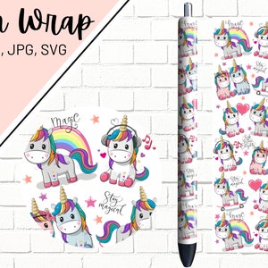 Unicorn Pen Wrap, Inkt Joy Pen Wrap, Glitter Pen Wrap, Pen Wrap voor meisjes, Epoxy Pen Wrap, Pen Wrap PNG, Pen Wrap Waterslide, Pen Wrap Design